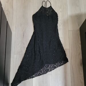 Chic Asymmetrical Black Lace Dress